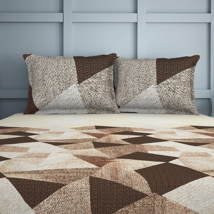SPACES Deconstructed Brown Printed Air Purifying Cotton Super King Bedsheet Set -  274x274cm - 3Pcs