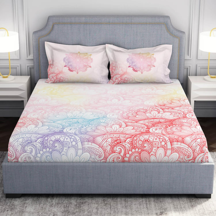 SPACES Hygro Blush Floral Printed Cotton Super King Bedsheet Set - 274x274cm - 3Pcs