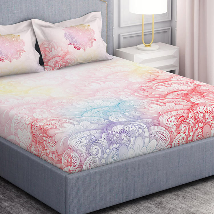 SPACES Hygro Blush Floral Printed Cotton Super King Bedsheet Set - 274x274cm - 3Pcs