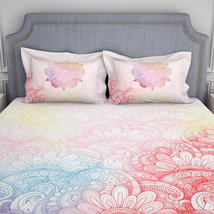 SPACES Hygro Blush Floral Printed Cotton Super King Bedsheet Set - 274x274cm - 3Pcs