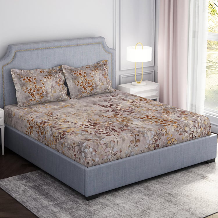 SPACES Hygro Brown Printed Cotton Super King Bedsheet Set - 274x274cm - 3Pcs