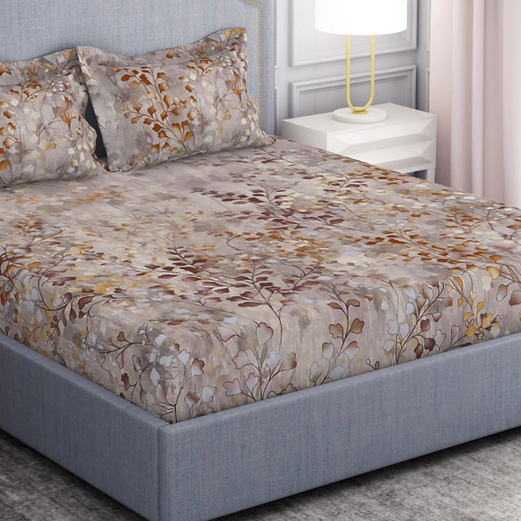SPACES Hygro Brown Printed Cotton Super King Bedsheet Set - 274x274cm - 3Pcs