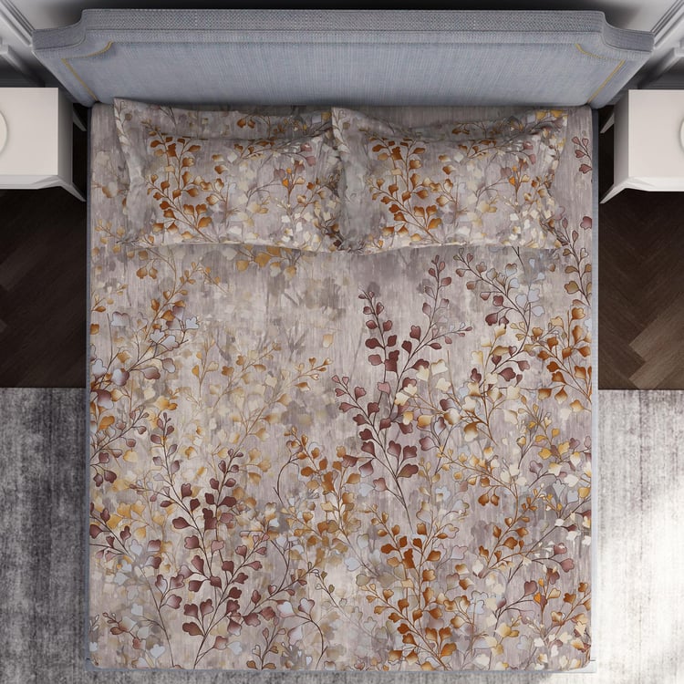 SPACES Hygro Brown Printed Cotton Super King Bedsheet Set - 274x274cm - 3Pcs