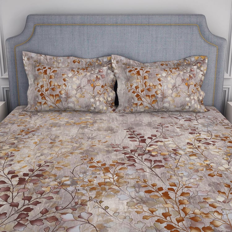 SPACES Hygro Brown Printed Cotton Super King Bedsheet Set - 274x274cm - 3Pcs