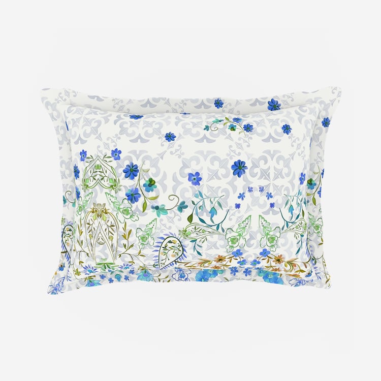 SPACES Hygro Blue Floral Printed Cotton Super King Bedsheet Set - 274x274cm - 3Pcs