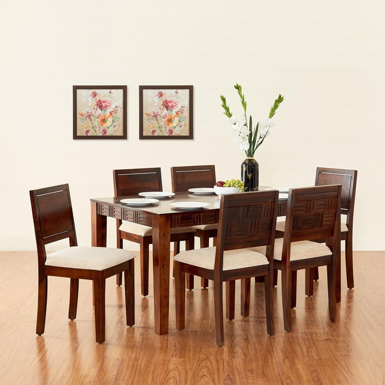 Keya Sheesham Wood 6-Seater Dining Set with Chairs - Brown