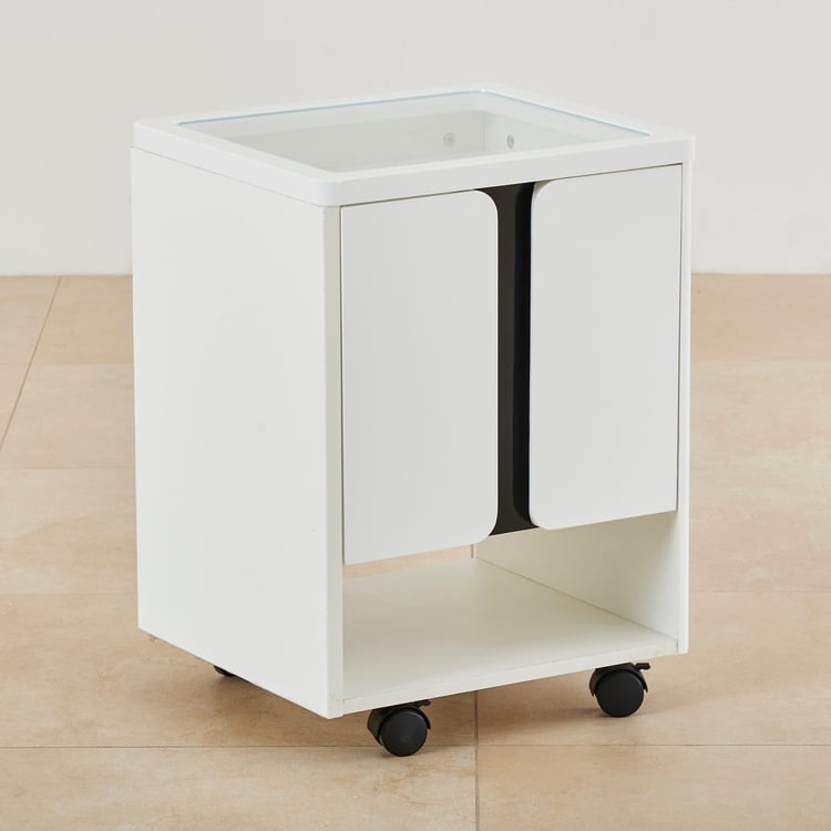 Polaris Glass Top End Table - White