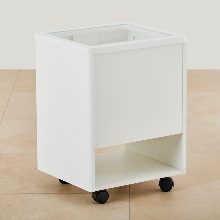 Polaris Glass Top End Table - White