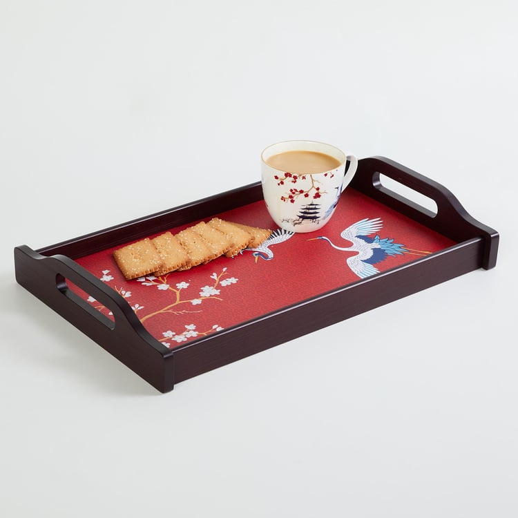 Art of Asia - Pagoda Pride Red Printed Wooden Serving Tray