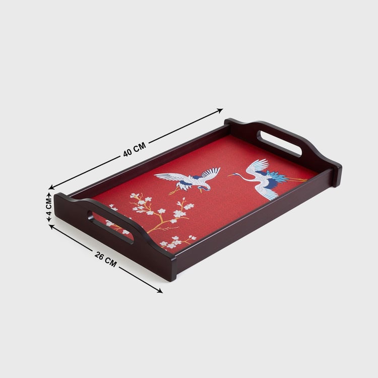 Art of Asia - Pagoda Pride Red Printed Wooden Serving Tray