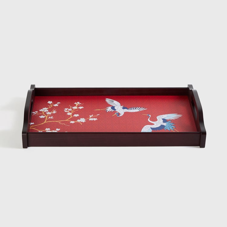 Art of Asia - Pagoda Pride Red Printed Wooden Serving Tray