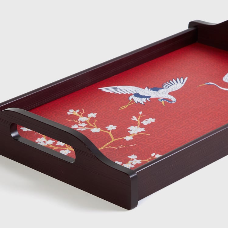 Art of Asia - Pagoda Pride Red Printed Wooden Serving Tray