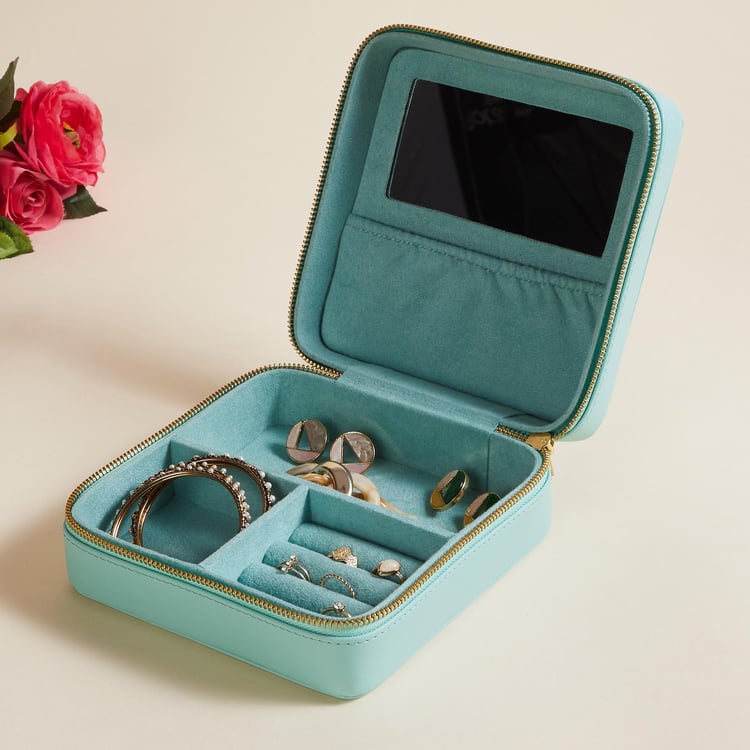 Regan Teal Solid Travel Jewellery Box - 17x17x8cm