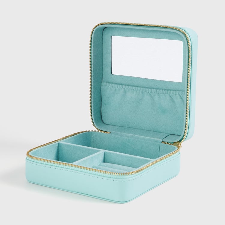 Regan Teal Solid Travel Jewellery Box - 17x17x8cm