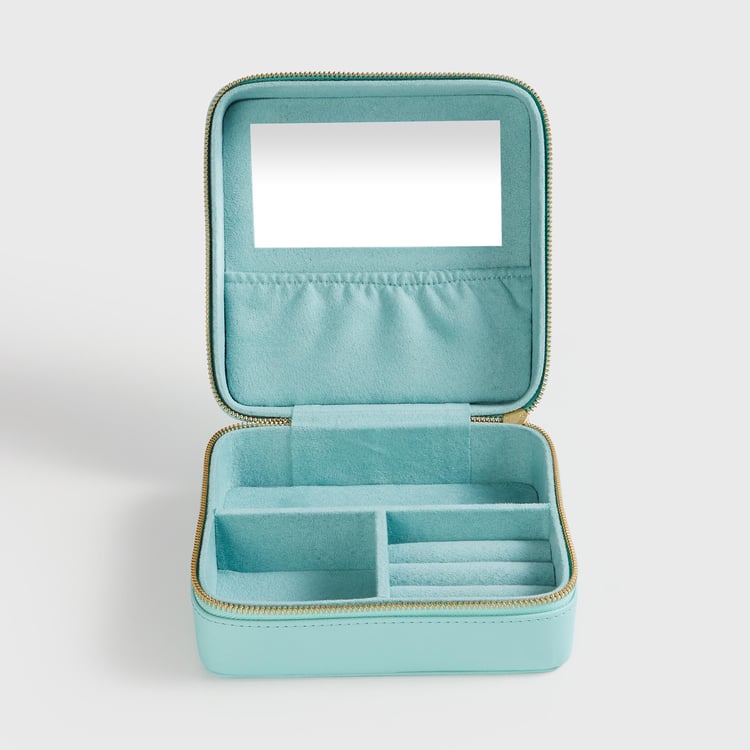 Regan Teal Solid Travel Jewellery Box - 17x17x8cm