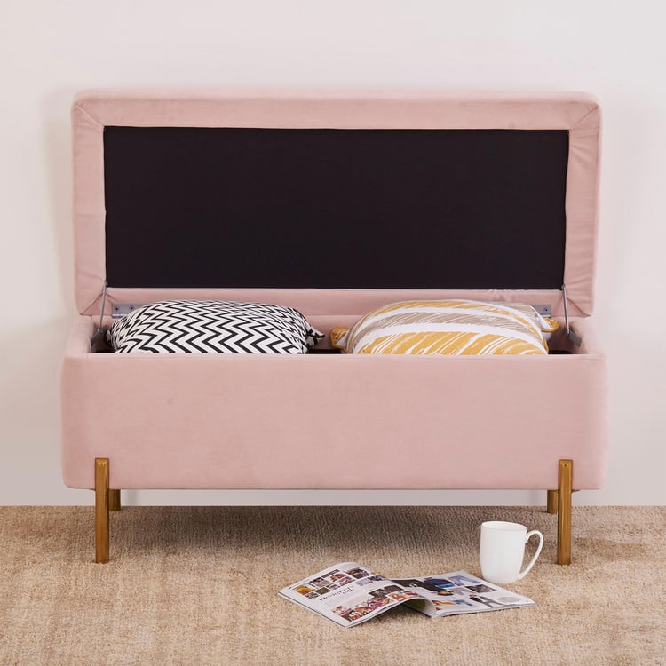 Monarch Velvet Bench with Storage - Pink