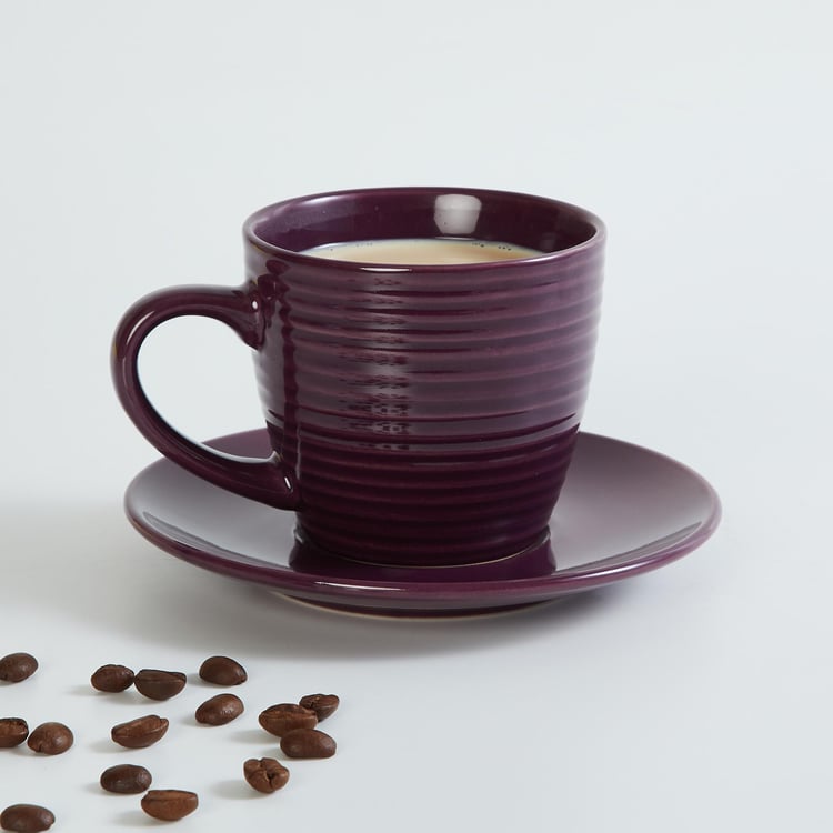 Color Connect Purple Stoneware Cup And Saucer - 220ml