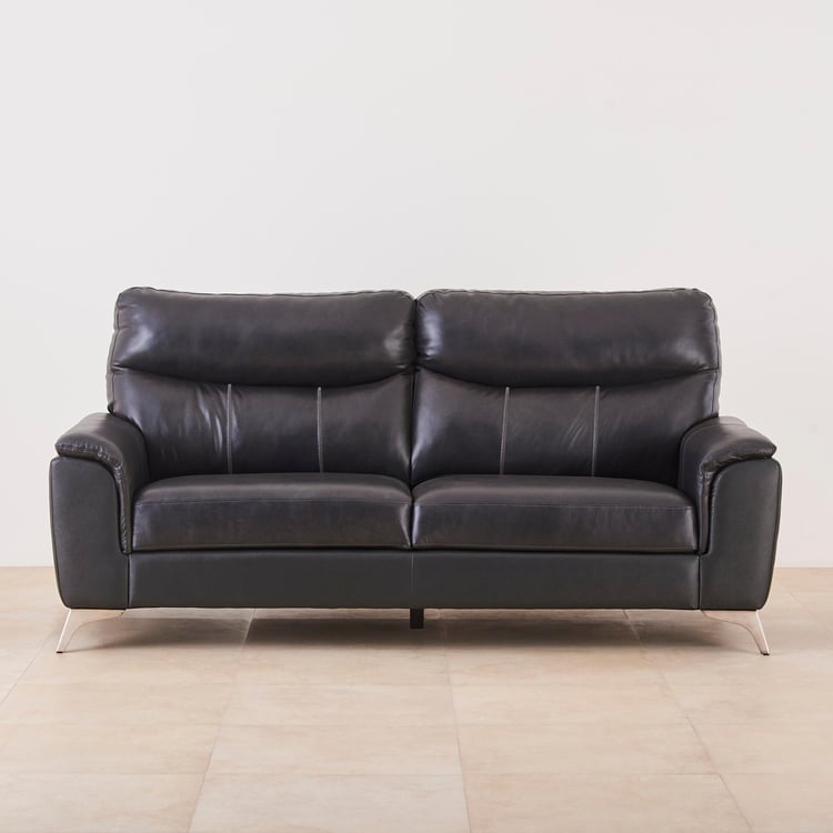 Black Is Beautiful Half Leather 3-Seater Sofa - Grey