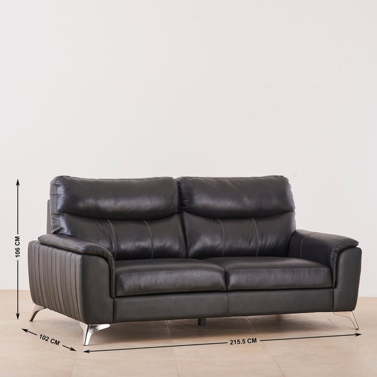 Black Is Beautiful Half Leather 3-Seater Sofa - Grey