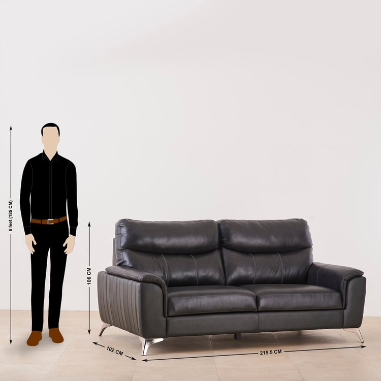 Black Is Beautiful Half Leather 3-Seater Sofa - Grey