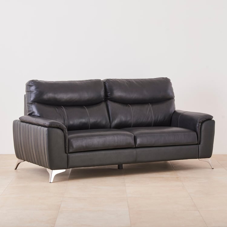 Black Is Beautiful Half Leather 3-Seater Sofa - Grey