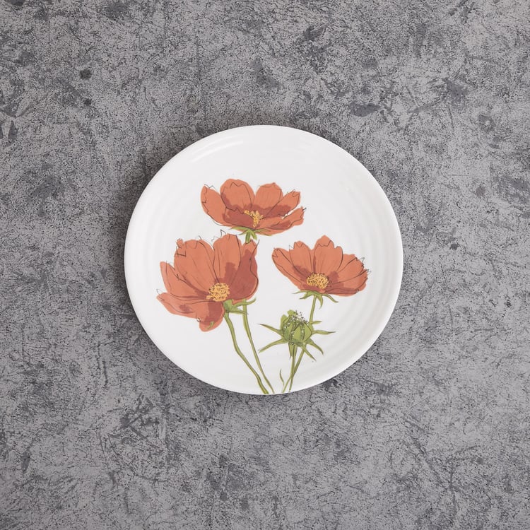 Meadows-Peony White Printed Melamine Side Plate - 18cm