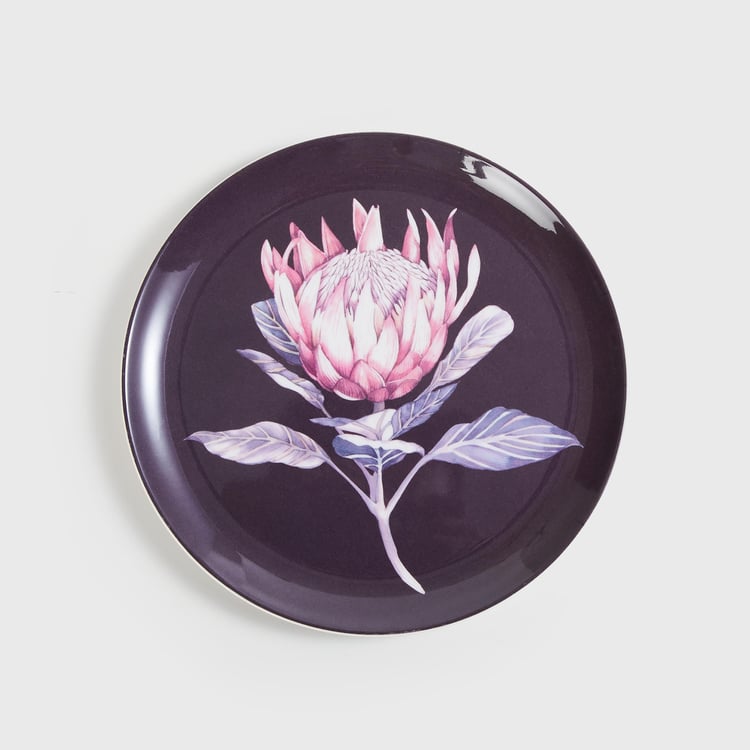 Meadows Theme Protea Purple Printed Melamine Side Plate - 19cm