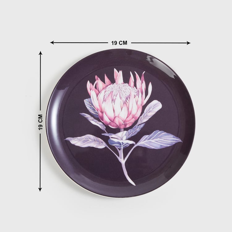 Meadows Theme Protea Purple Printed Melamine Side Plate - 19cm