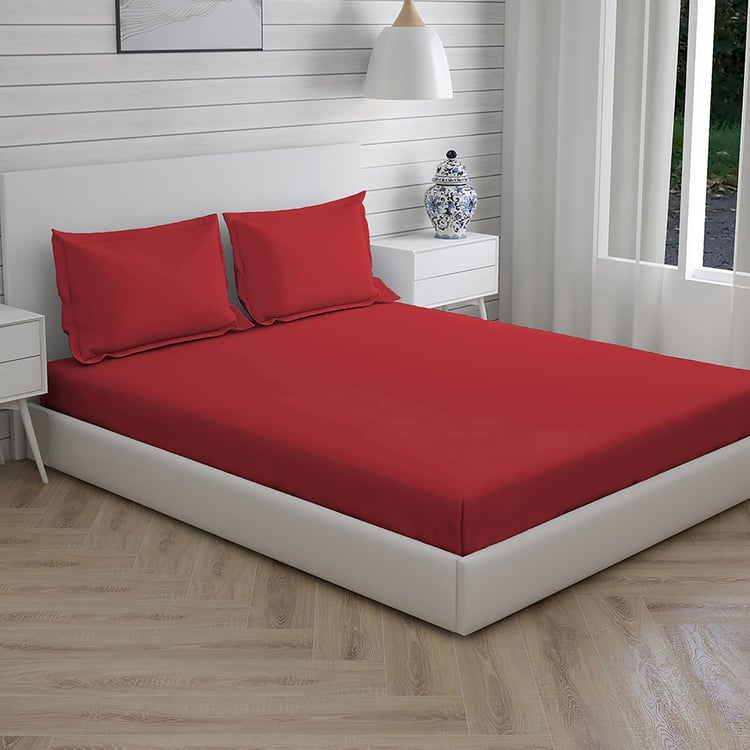 LAYERS Be Bold Red Cotton Super King Double Bedsheet Set - 274x274cm - 3Pcs