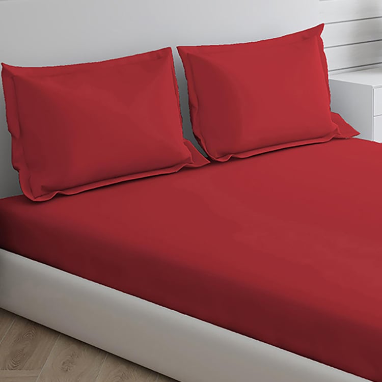 LAYERS Be Bold Red Cotton Super King Double Bedsheet Set - 274x274cm - 3Pcs