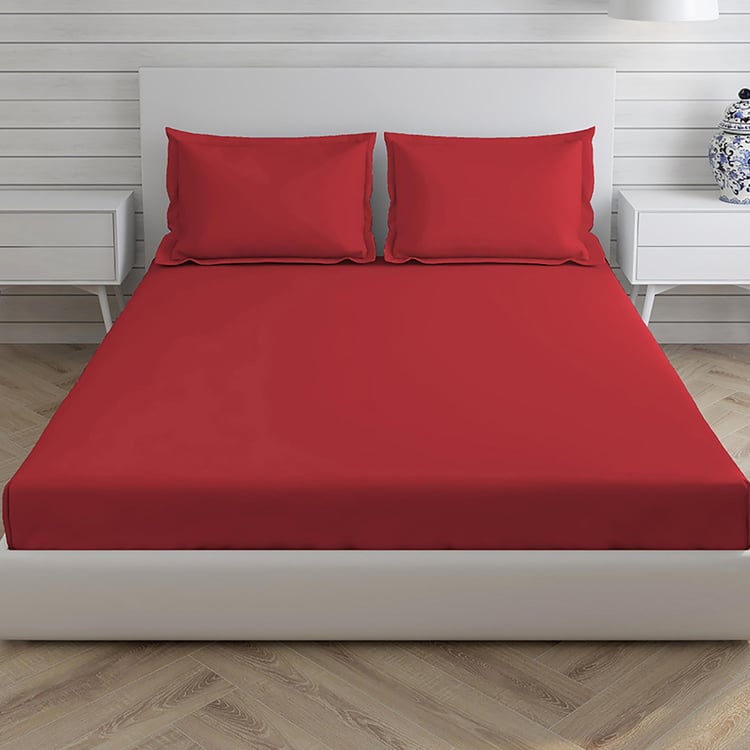 LAYERS Be Bold Red Cotton Super King Double Bedsheet Set - 274x274cm - 3Pcs