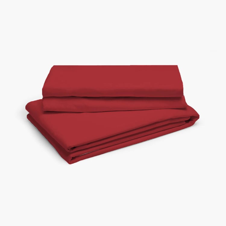 LAYERS Be Bold Red Cotton Super King Double Bedsheet Set - 274x274cm - 3Pcs
