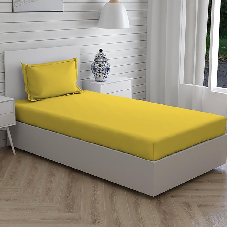 LAYERS Be Bold Yellow Cotton Single Bedsheet Set - 152x224cm - 2Pcs