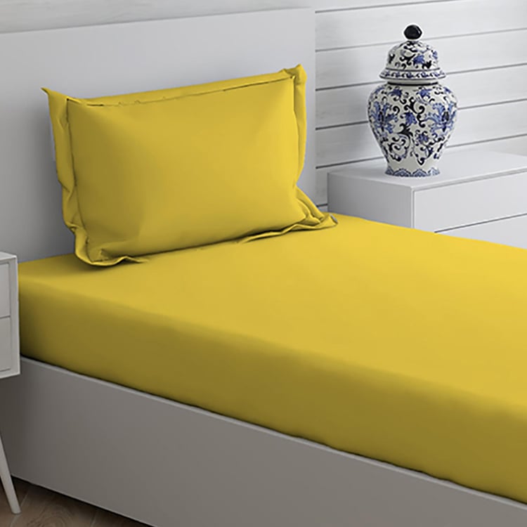 LAYERS Be Bold Yellow Cotton Single Bedsheet Set - 152x224cm - 2Pcs