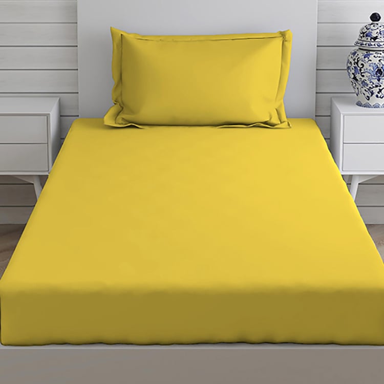 LAYERS Be Bold Yellow Cotton Single Bedsheet Set - 152x224cm - 2Pcs