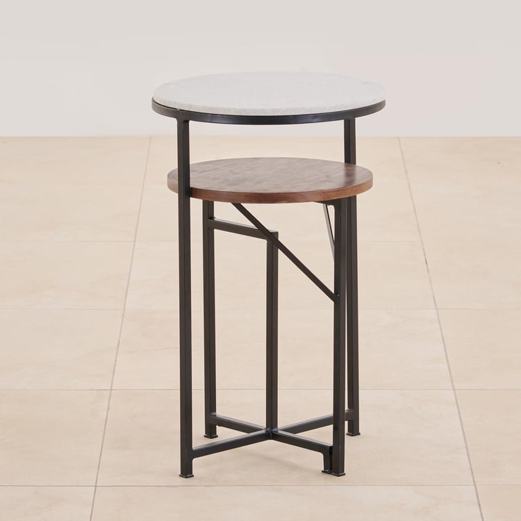 Helios York Marble Top 2-Step End Table - White and Brown