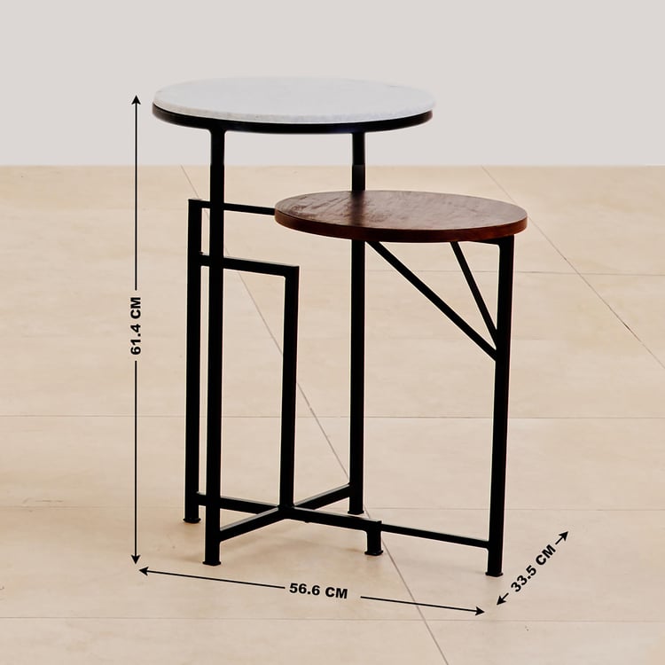 Helios York Marble Top 2-Step End Table - White and Brown