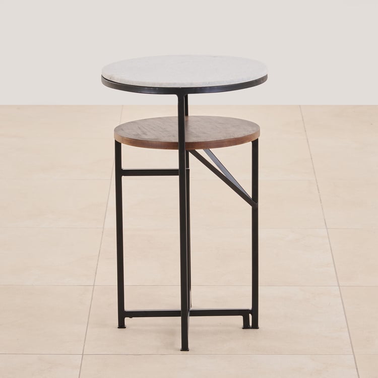 Helios York Marble Top 2-Step End Table - White and Brown