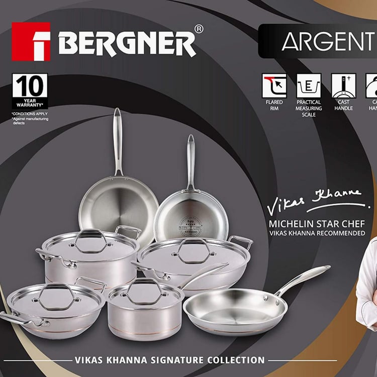 BERGNER Argent 5cx Silver Solid Stainless Steel Saucepan with Lid - 1.6l