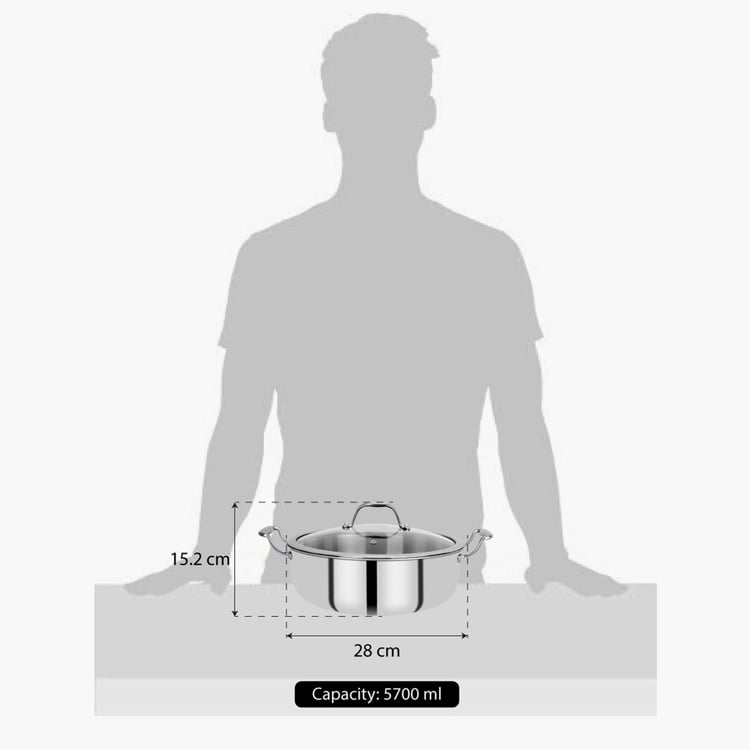 BERGNER Hitech Silver Solid Tri-Ply Stainless Steel Serving Pan with Glass Lid - 5.7l