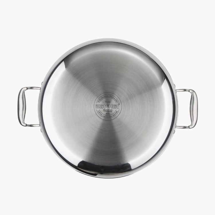 BERGNER Hitech Silver Solid Tri-Ply Stainless Steel Serving Pan with Glass Lid - 5.7l