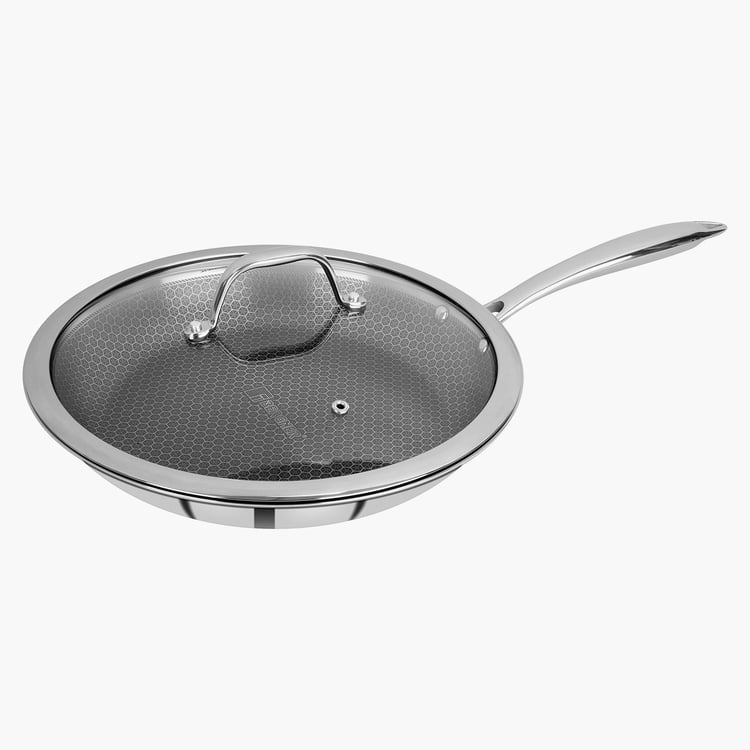 BERGNER Hitech Prism Non-Stick Stainless Steel Frying Pan with Glass Lid - 28 cm