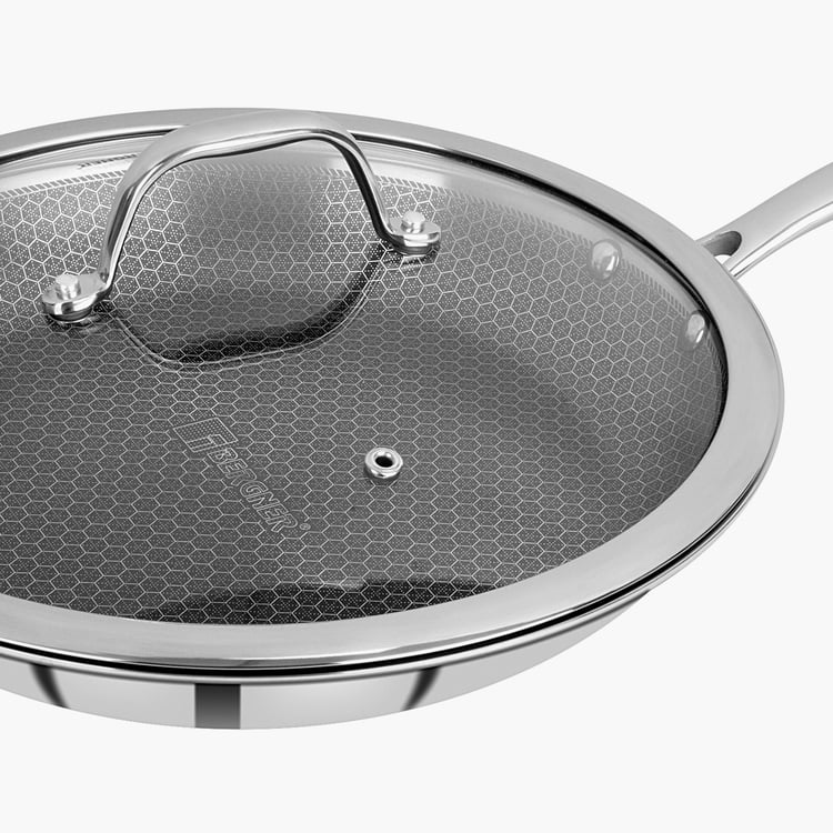 BERGNER Hitech Prism Non-Stick Stainless Steel Frying Pan with Glass Lid - 28 cm