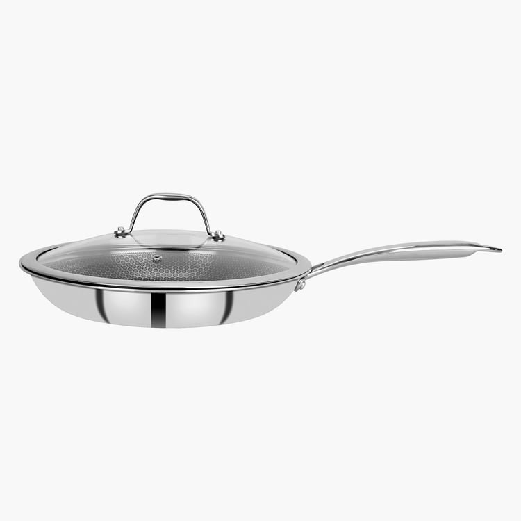 BERGNER Hitech Prism Non-Stick Stainless Steel Frying Pan with Glass Lid - 28 cm