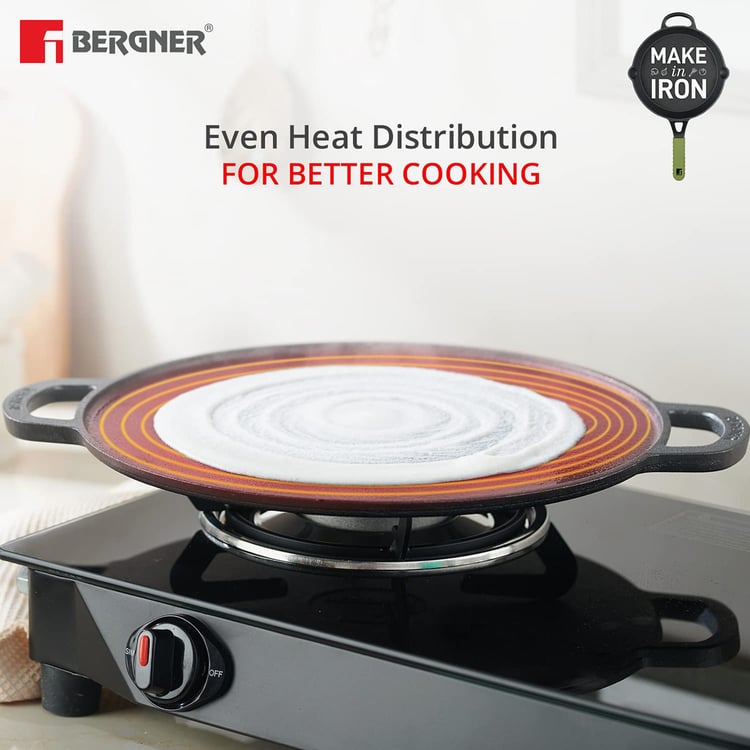 BERGNER Elements Black Cast Iron Flat Dosa Tawa - 30cm