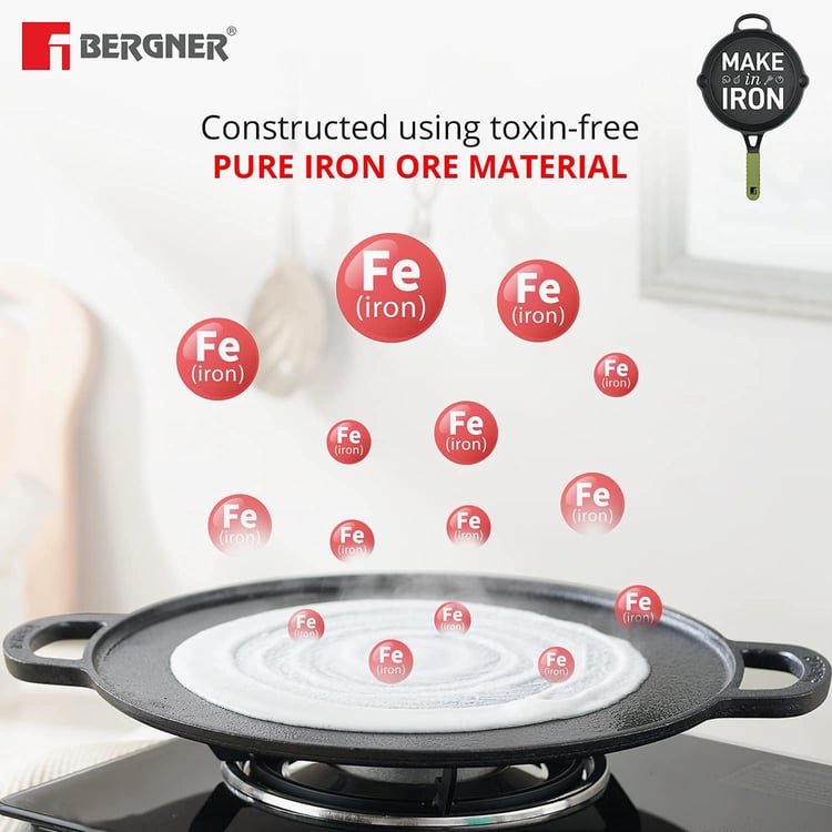 BERGNER Elements Black Cast Iron Flat Dosa Tawa - 30cm