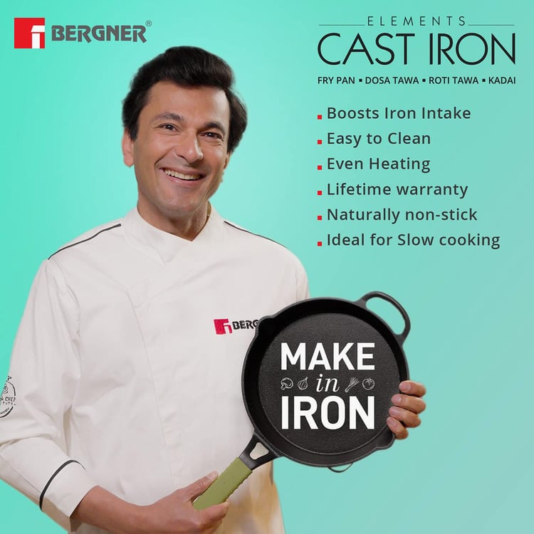 BERGNER Elements Olive Green Cast Iron Fry Pan - 26cm