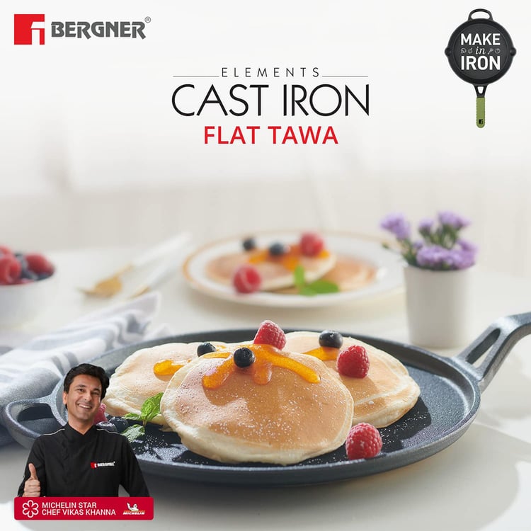 BERGNER Elements Black Cast Iron Flat Tawa - 30cm