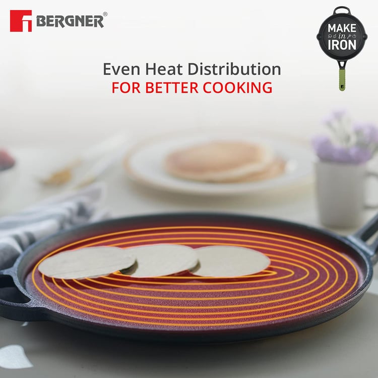 BERGNER Elements Black Cast Iron Flat Tawa - 30cm