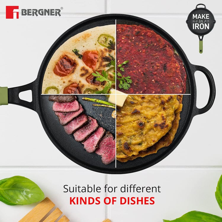 BERGNER Elements Black Cast Iron Flat Tawa - 30cm
